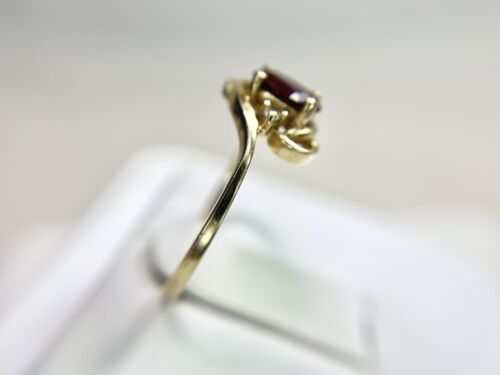 Vintage 14k Yellow Gold Natural Oval Rhodolite Garnet Round Diamond Bypass Ring