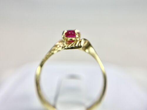 Vintage 14k Yellow Gold Lab Created Pink Sapphire Bypass Solitaire Ring