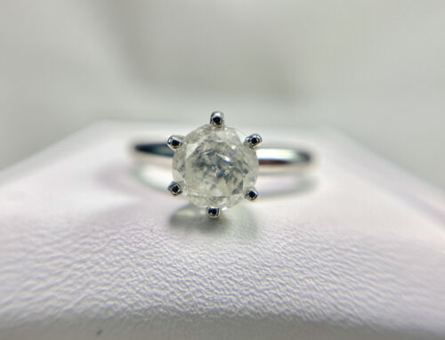 Vintage Platinum Round Natural Rustic Big Diamond Solitaire Engagement Ring