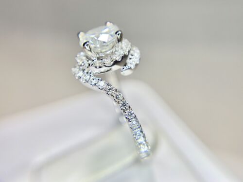 14k White Gold Natural Round Brilliant Diamond Halo Bypass Engagement Ring