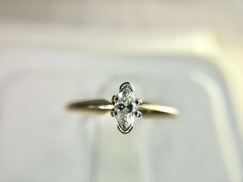 Vintage 14k Yellow Gold Marquise Cut Natural Diamond Solitaire Small Engagement 