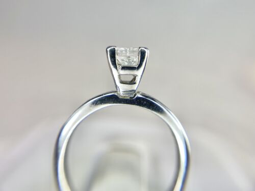 14k White Gold Natural Princess Cut Round Brilliant Diamond Engagement Ring