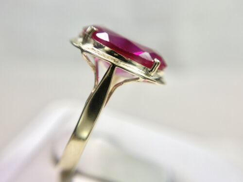 Vintage 14k Yellow Gold Oval Shape Red Ruby Big Solitaire Cocktail Ring