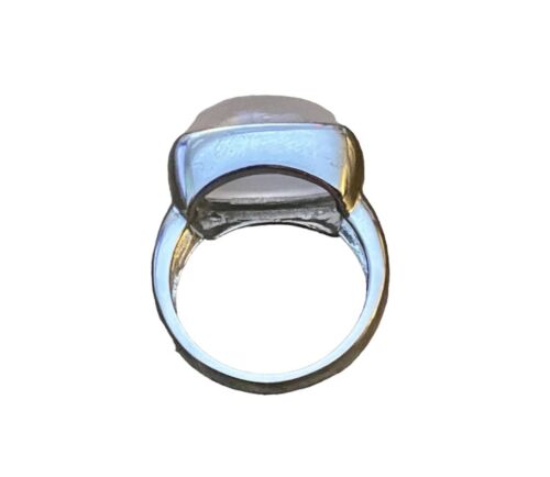 14k White Gold Designer Big Moonstone Bezel Set Ring