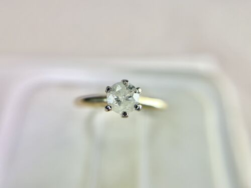 Vintage 14k Yellow Gold Rustic Round White Diamond Solitaire Engagement Ring