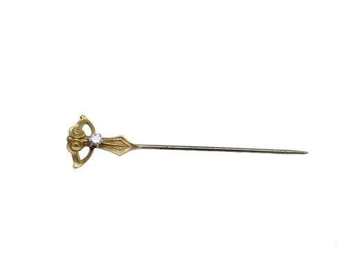 Vintage Art Deco 14k Yellow Gold Round Old European Diamond Stick Pin