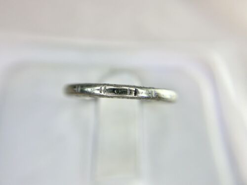 Vintage Art Deco Platinum 18k Designer Signed Engraved Wedding Band Ring 