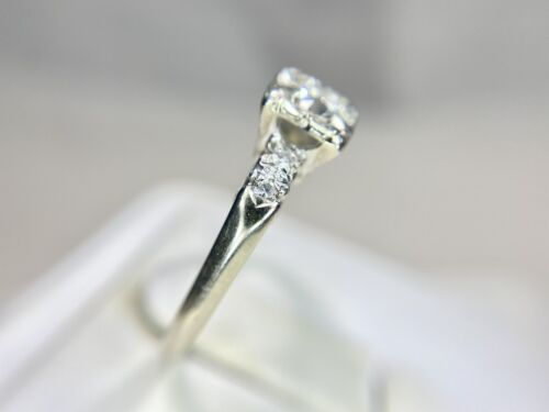 Art Deco 14k White Gold Natural Old European Diamond Engagement Ring