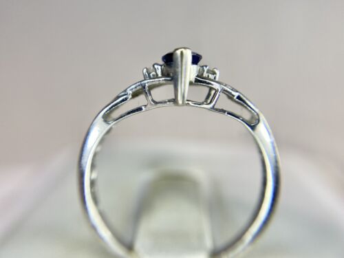 Vintage 10k White Gold Marquise Lab Created Blue Sapphire Round Diamond Ring