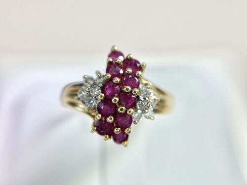 Vintage 10k Yellow Gold Natural Red Ruby Natural Round Diamond Cocktail Ring