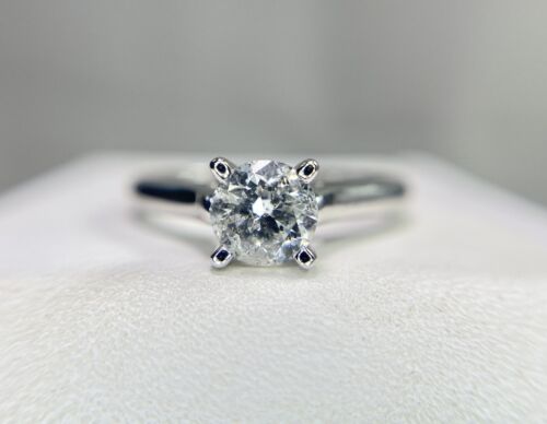 Vintage 14k White Gold Natural Round Diamond Solitaire Engagement Ring