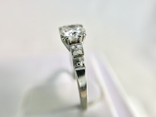 Vintage Art Deco 14k White Gold Round Old European Diamond Engagement Ring 