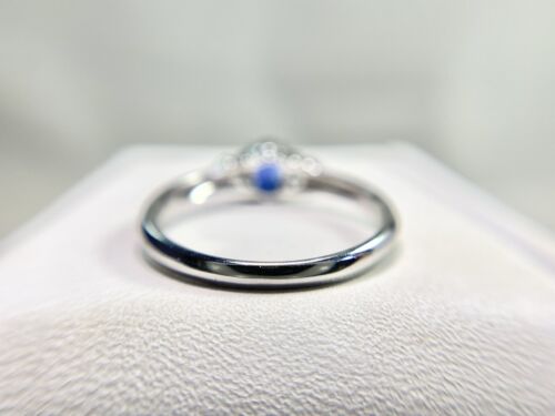 Vintage 14k White Gold Natural Oval Shape Blue Sapphire Round Diamond Ring