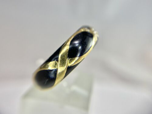 18k Yellow Gold Hidalgo Designer Round Diamond Black Enamel Ring Size 7