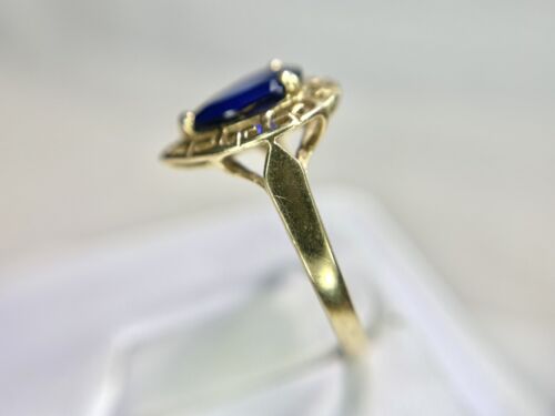 Vintage 10k Yellow Gold Pear Shape Blue Sapphire Solitaire Filigree Ring