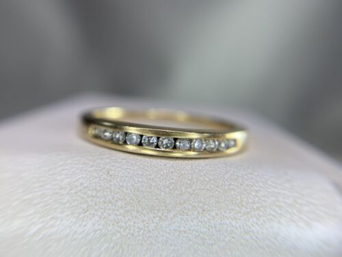 14k Yellow Gold Round Brilliant Diamond Channel Set Wedding Band Ring 1/5