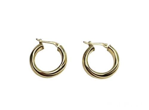 14k Yellow Gold Designer Carla Signed Lite Weight Thick Hoop Earrings