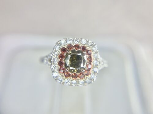 18k White Gold Natural Fancy Color Cushion Shape GIA Certified Diamond Ring