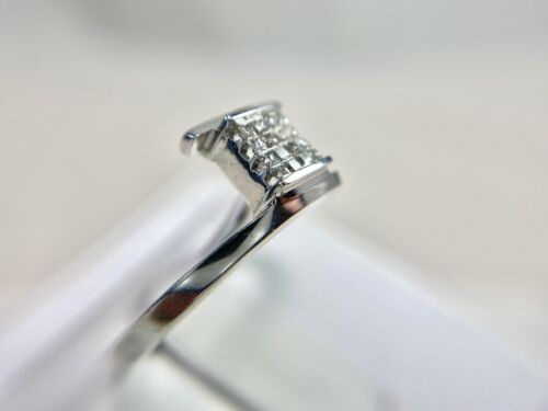 10k White Gold Designer Invisible Set Natural Princess Cut Diamond Bypass Ring