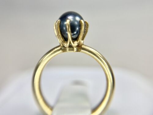 Vintage 14k Yellow Gold Black Tahitian Round Pearl Solitaire Ring