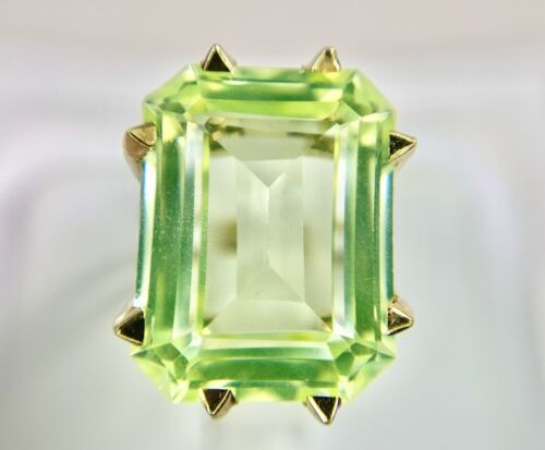 Vintage 14k Yellow Gold Emerald Cut Neon Green Spinel Big Solitaire Ring