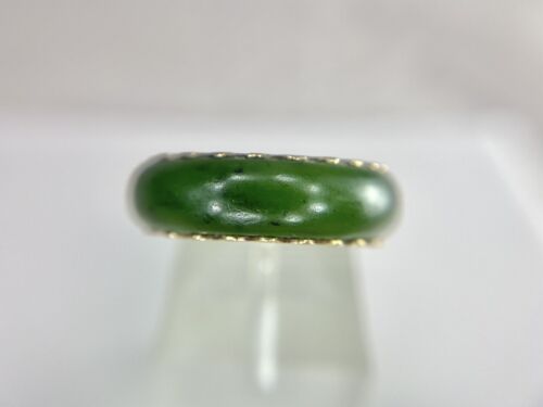 Vintage 14k Yellow Gold Dark Green Jade Channel Set Eternity Band Ring