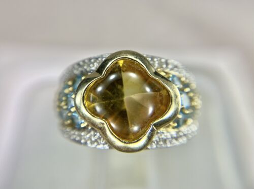 Vintage 10k Yellow Gold Designer Orange Citrine Round Diamond Big Cocktail Ring