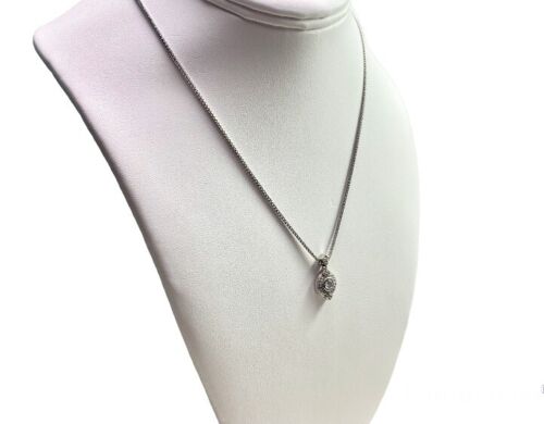 14k White Gold Designer Round Diamond Bezel Set Pendant Necklace 