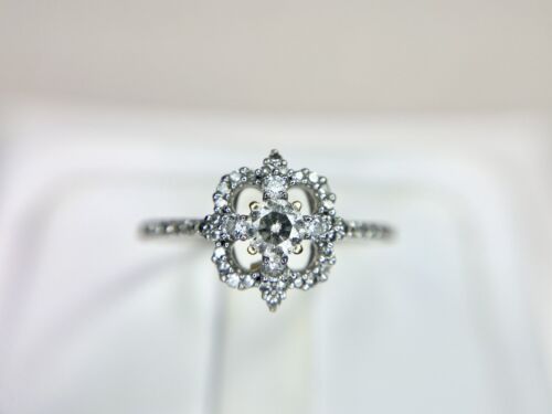 10k White Gold Designer Natural Round Brilliant Diamond Halo Ring