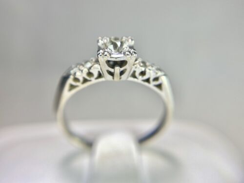 Vintage Art Deco 14k White Gold Natural Old Miner Diamond Engagement Ring 1/5 ct