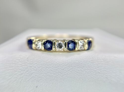 Vintage 14k Yellow Gold Effy Natural Round Blue Blue Sapphire Wedding Band Ring