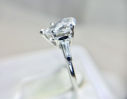 Art Deco Platinum Natural Pear Shape Baguette Cut Diamond Engagement Ring