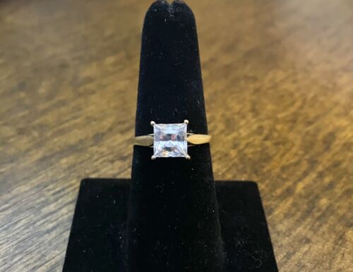 10k Yellow Gold Swarovski Zirconia Princess Cut Solitaire Engagement Ring