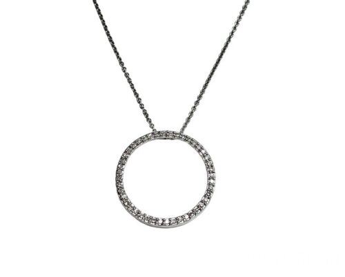 14k White Gold Designer Round Diamond Circle Of Life Pendant Necklace