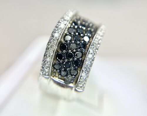 14k White Gold Natural Round Black Diamond Twisted Cocktail Band Ring