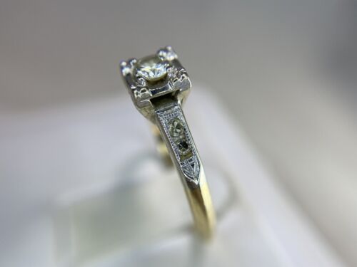 Vintage Antique 14k Yellow Gold Round Natural Diamond Engagement Ring 1/5 ct