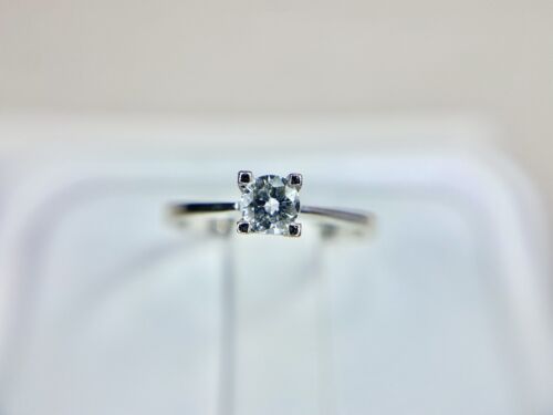 Vintage 18k White Gold Natural Round Brilliant Diamond Solitaire Engagement Ring