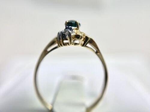 Vintage 14k Yellow Gold Marquise Green Tourmaline Round Diamond Ring