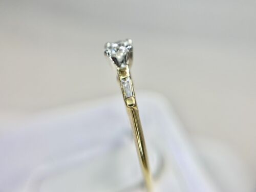 Vintage 14k Yellow Gold Natural Round Baguette Cut Diamond Engagement Ring