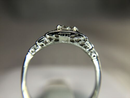 Vintage Art Deco 18k White Gold Round Single Cut Diamond Engagement Ring 3/4 ct