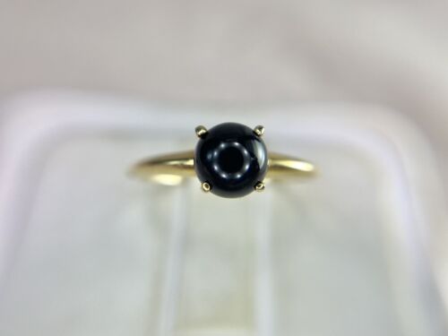 Vintage 14k Yellow Gold Natural Round Polished Black Onyx Solitaire Ring