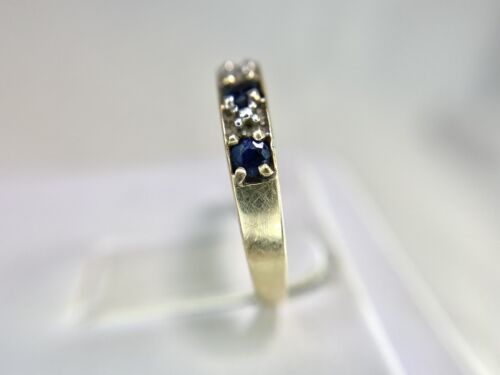 10k Yellow Gold Natural Round Blue Sapphire Round Diamond Wedding Band Ring