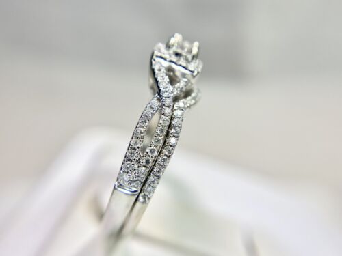 14k White Gold Designer Natural Round Diamond Wedding Band Engagement Ring Set