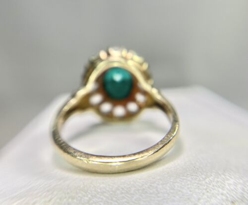 Vintage 10k Yellow Gold Oval Green Emerald Cubic Zirconia Cocktail Ring