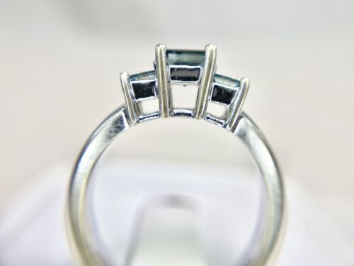 14k White Gold Natural Fancy Blue Color Princess Cut Diamond Engagement Ring