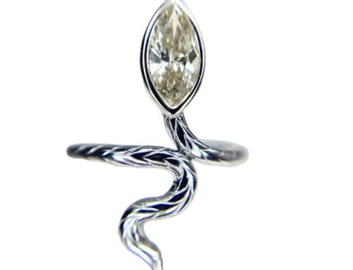 Vintage 14k White Gold Marquise Shape GIA Certified Diamond Snake Ring