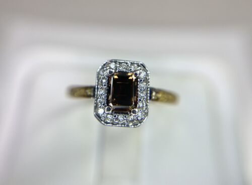 Vintage 14k Yellow Gold Natural Emerald Cut Fancy Brown Diamond Engagement Ring