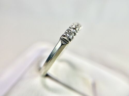 Art Deco 14k White Gold Natural Round Single Cut Diamond Wedding Band Ring