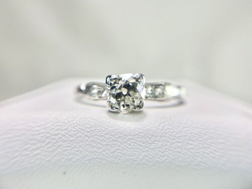 Vintage Art Deco Platinum Natural Round Old Mine Diamond Engagement Ring