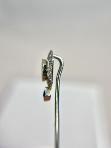 Vintage Art Deco 10k White Gold Round Diamond Blue Sapphire Stick Pin